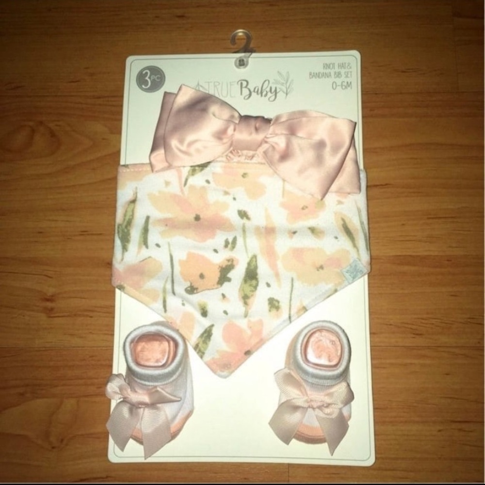 Floral Bandana Bib and Booties Set - Pink and Cream